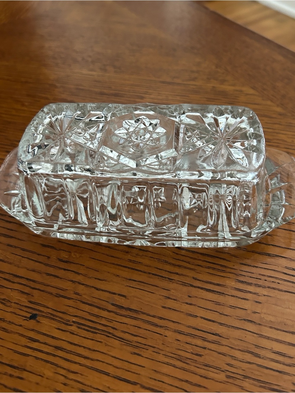Anchor Hocking Clear Cut-Pattern Glass Butter Dish